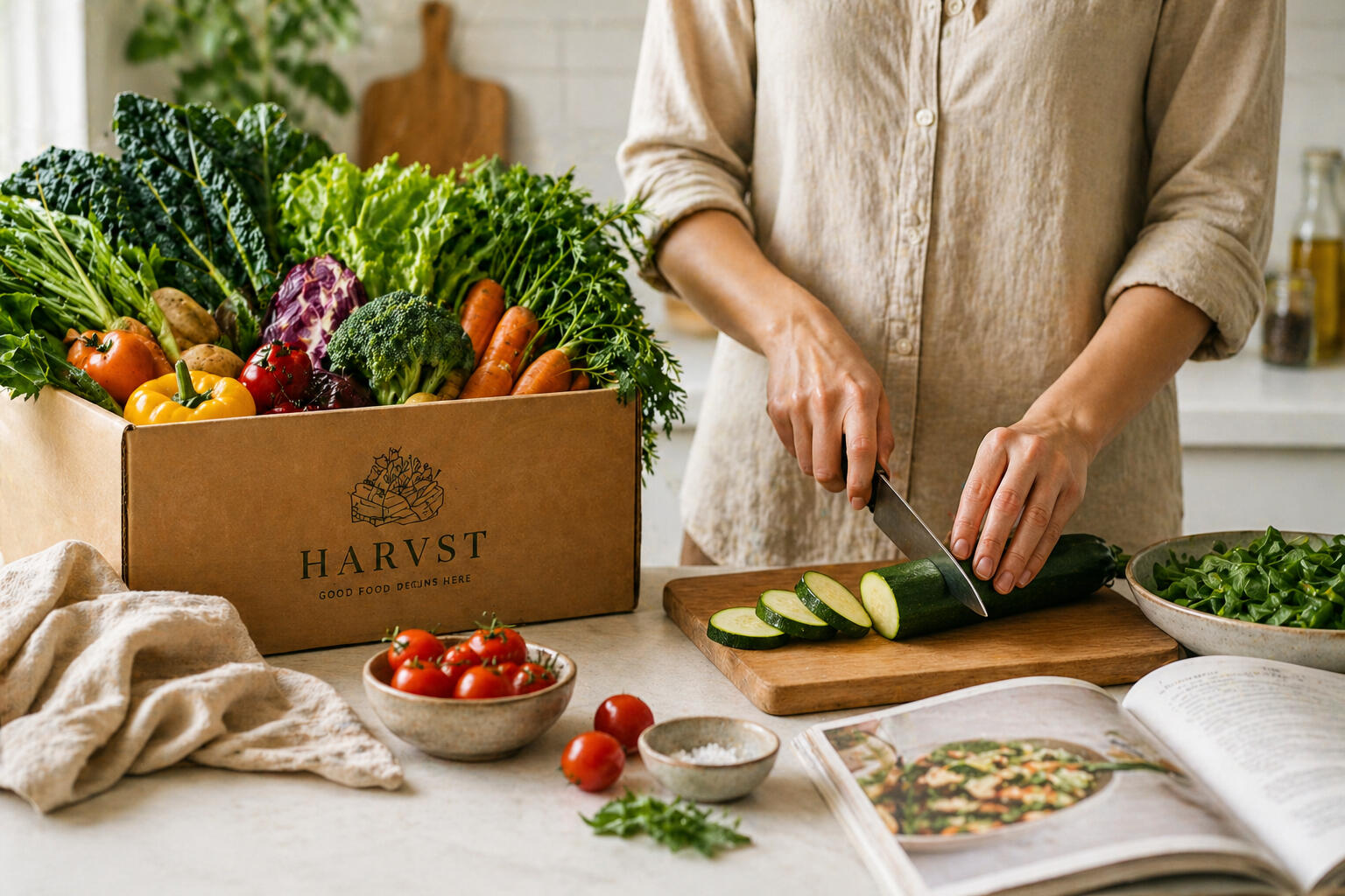 Fresh ingredients in cosy kitchen